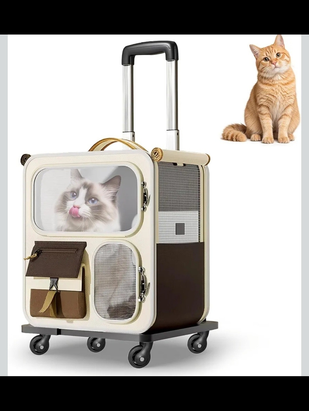 Cat Carrier with Wheels,Foldable Rolling Pets Carrier on Wheel Outdoor Large Cat